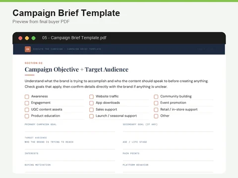 Preview of the Campaign Brief Template PDF.